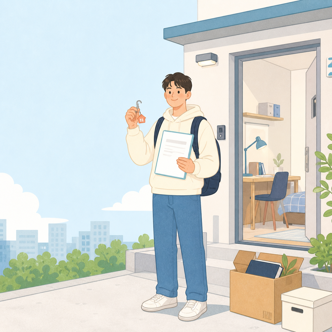 자취 대학생의 주거안정장학금을 설명하는 자연스러운 삽화